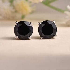 Thai Black Spinel Solitaire Stud Earrings 925 Sterling Silver